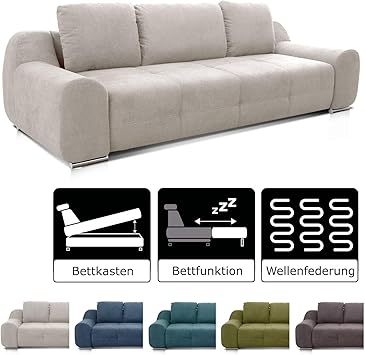 Cavadore Big Sofa Benderes Schlafsofa Mit Bettfunktion Und Bettkasten Moderne Couch Mit Steppung Und Ziernaht Inkl 3 Kissen Chromfusse 266 X 70 X 102 Bxhxt Grau Weiss Amazon De Kuche Haushalt