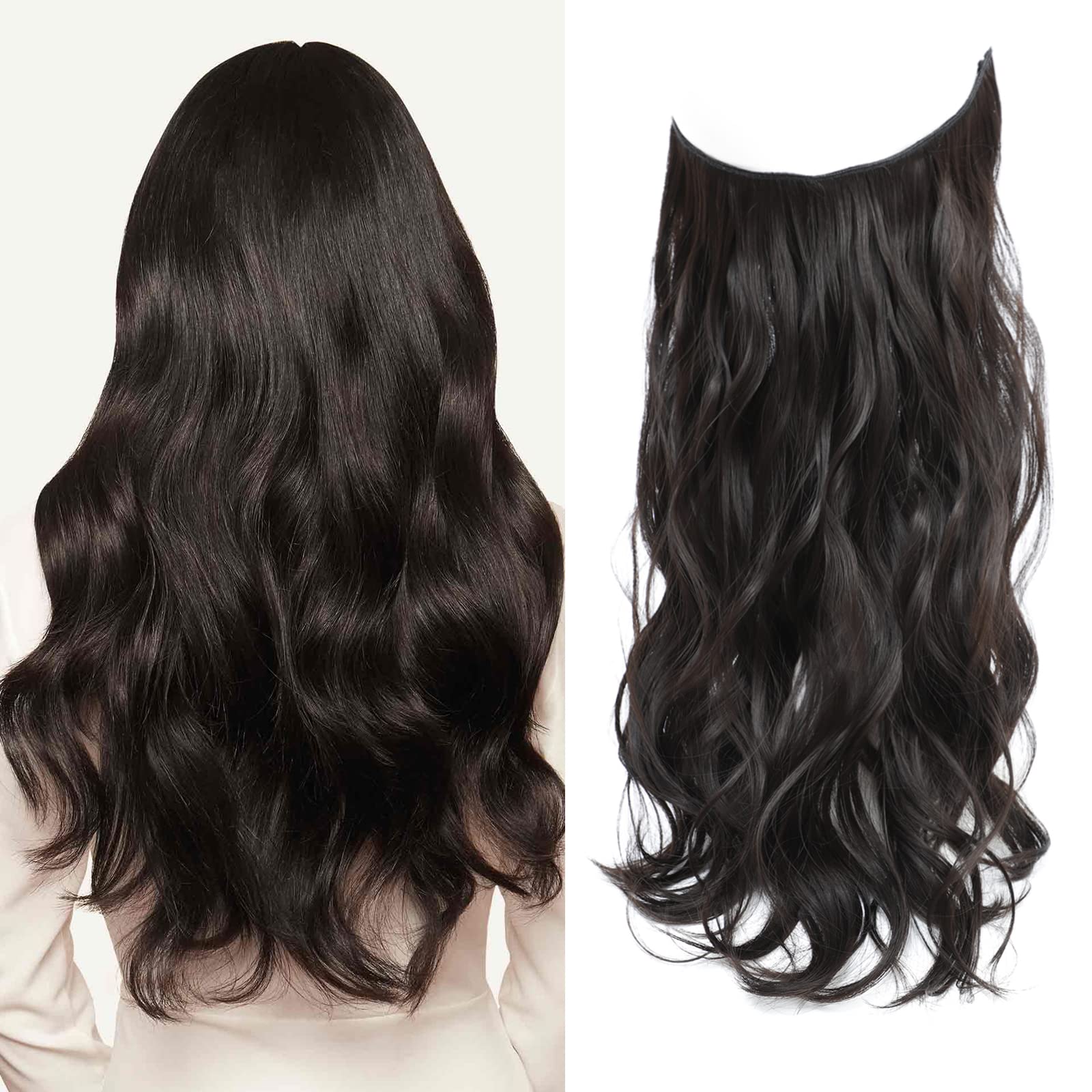Dark Brown Hair Extensions 20 Inch Hair Extension Invisible Wire Hair Extensions Synthetic Hair Pieces for Women Natural Wavy Hair Extension — image 1