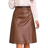 Allegra K Faux Leather Skirts for Women 2026 High Waisted A-Line Elegant Dressy Casual PU Midi Skirt with Belt