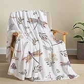 Bestraily Dragonfly Throw Blanket Floral Flower Throw Blanket Botanical Plant Flannel Fleece Throw Blankets Butterfly Cozy Fuzzy Plush Throw Blankets for Bed Chair Couch 50" X 60"