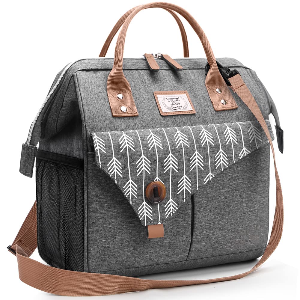 Lekesky Large Insulated Lunch Bag for Women 15L Lunch Bag for Work Lunch Tote,Grey with Arrow