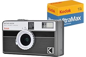 KODAK EKTAR H35N Half Frame Film Camera Bundle with Kodak Ultramax 400/24EXP 35mm Roll Film (Striped Black)