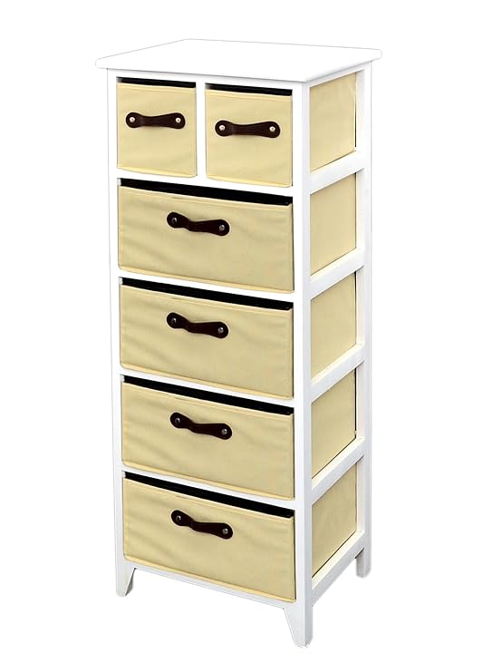 Landhaus Kommode Schrank 105 cm Höhe Weiß Beige Badregal Hochregal mit