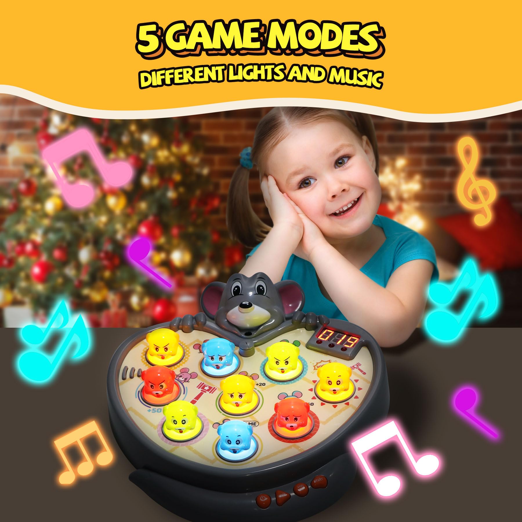 Hammer Pounding Game,Toys for 2 + Year Old Boys,Fine Motor Gift for Toddlers 3 4 5 Year Old,Interactive Educational Toy with 5 Game Modes,9 Music & Light,45 speedings