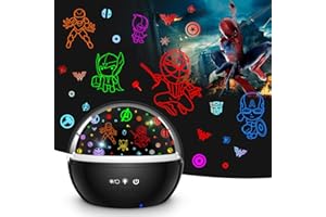 VANSHINIEER Superhero Night Light Projector for Boy,Kids Night Lights with Spiderman and Star Theme,360 Degree Rotation,15 Mode Color Changing,Birthday Gift Toys