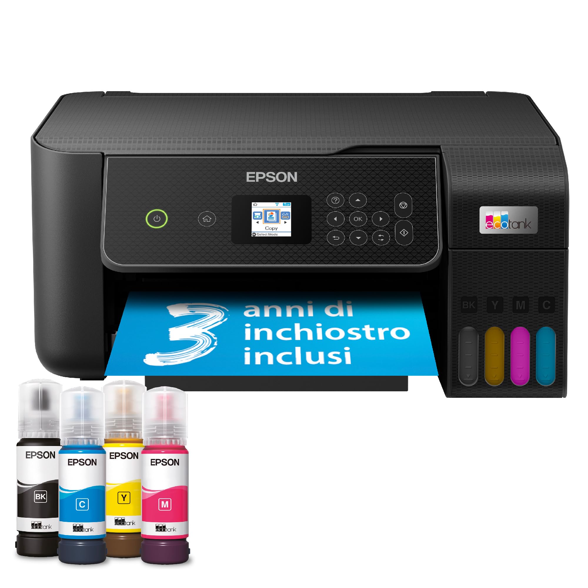 Epson EcoTank ET-2870 Stampante con Serbatoi D’inchiostro | Stampa a Casa Alti Volumi | Wi-Fi | A4 | Stampa, Copia, Scansione | Display LCD 3.7 cm | 3 Anni D'Inchiostro Inclusi