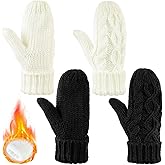 SATINIOR 2 Pairs Winter Gloves for Women Thick Warm Soft Plush Convertible Flip Top Mittens Full Finger Gloves for Girls