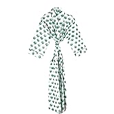 Cotton Hand Block Print Kimono Robes for Women, Long Length Floral Print Nightgown, Bikani cover- up cotton kimono (Cotton, White Light Green)