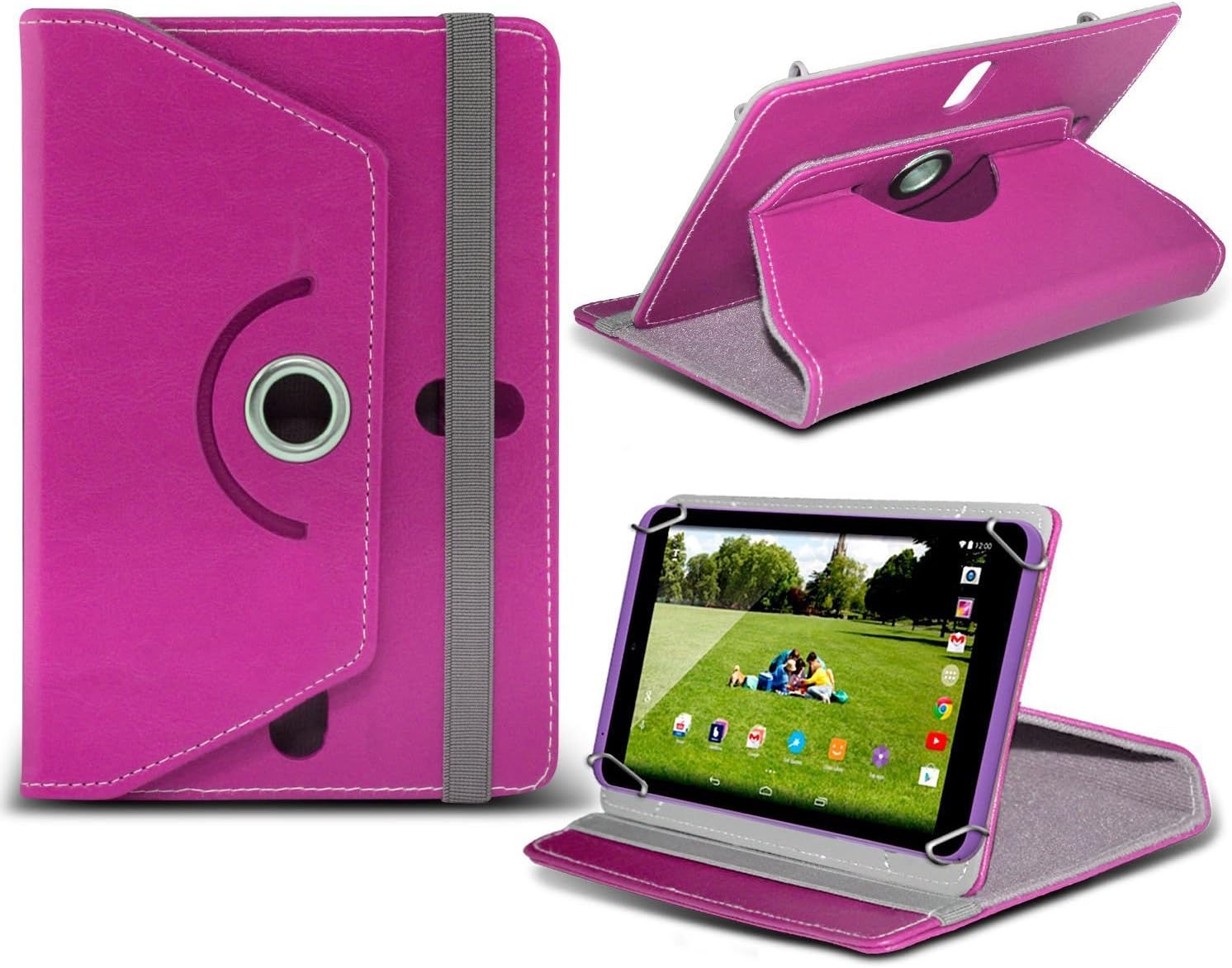(Hot Pink) Tesco Hudl 2 Tablet 8" Case PU Leather Pad Wallet Case Cover