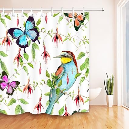 Amazon Com Lb Watercolor Bird Tree Branch Green Leaf Flower