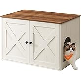 Feandrea Cat Litter Box Enclosure, Litter Box Furniture Hidden, Indoor Cat House, End Table, 70 x 50 x 50 cm, Rustic White an