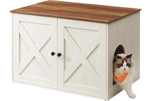 Feandrea Cat Litter Box Enclosure, Litter Box Furniture Hidden, Indoor Cat House, End Table, 70 x 50 x 50 cm, Rustic White an