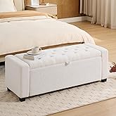 2BYF 43 Inch Storage Ottoman Bench, Bench for Bedroom End of Bed, Ottoman with Storage for Living Room and Entryway (Teddy White)