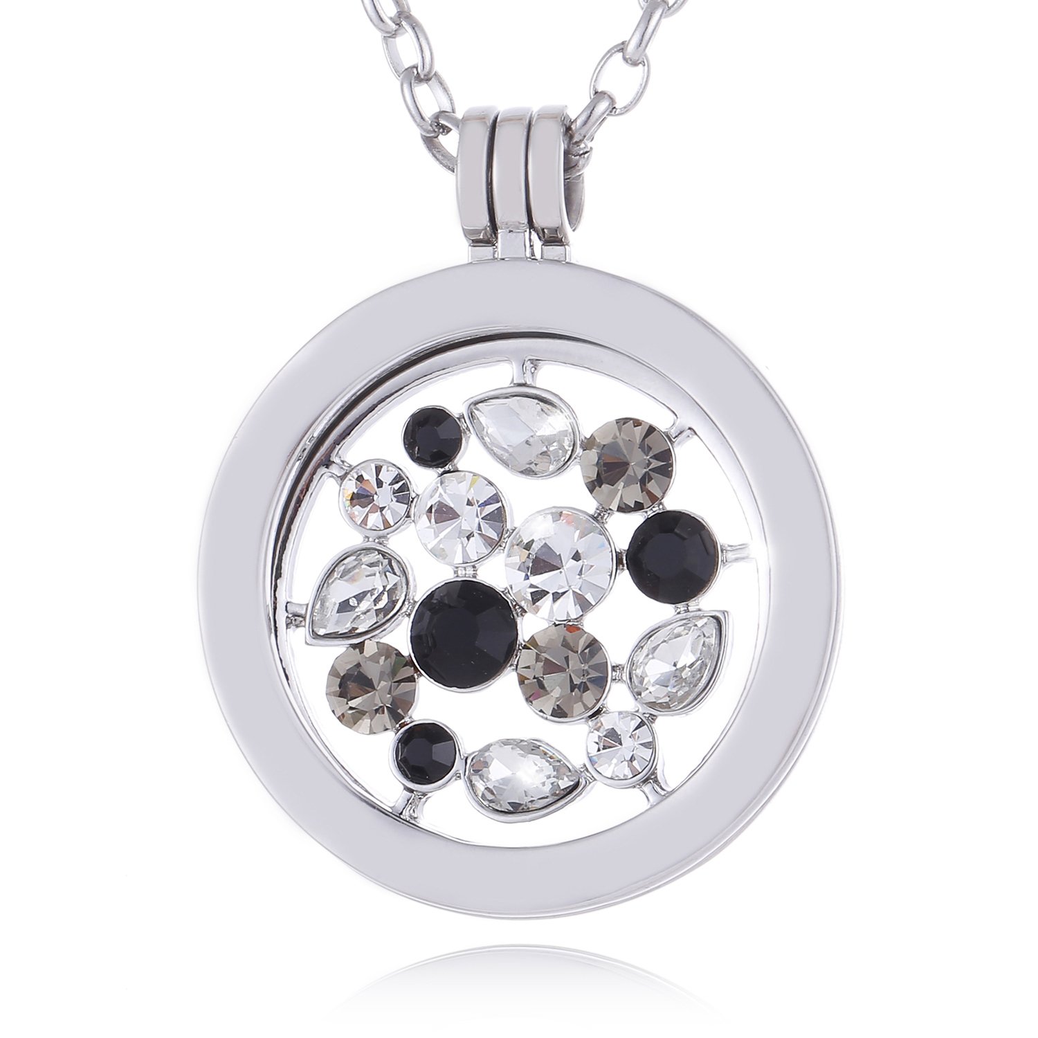 Morella Women’s Necklace 70 cm Stainless Steel with Amulet and Coin 33 mm Universe with Zirconia Silver in Velvet Bag