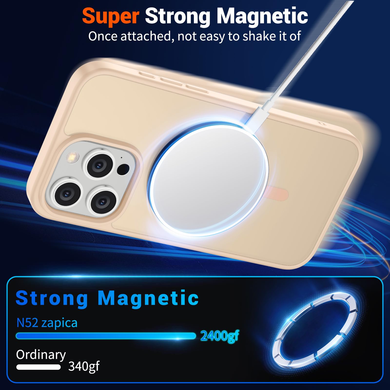 SUPFINE Magnetic for iPhone 15 Pro Max Case (Compatible with MagSafe) (Military Grade Drop Protection) Slim Translucent Matte Shockproof with Anti-Fingerprint Phone Case,Sand Pink