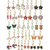 Girls Hypoallergenic Huggie Hoop Earrings with Charm Cute Small Dangle Hoop Earrings Set (10-20 Pairs)