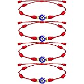 Poxtex 9pcs Evil Eye 7 Knot Lucky Bracelets, Rakhi for Brother and Bhabhi Adjustable Red String Amulet for Women Men with Gold Bead, Protection Jewelry Hand Bracelet