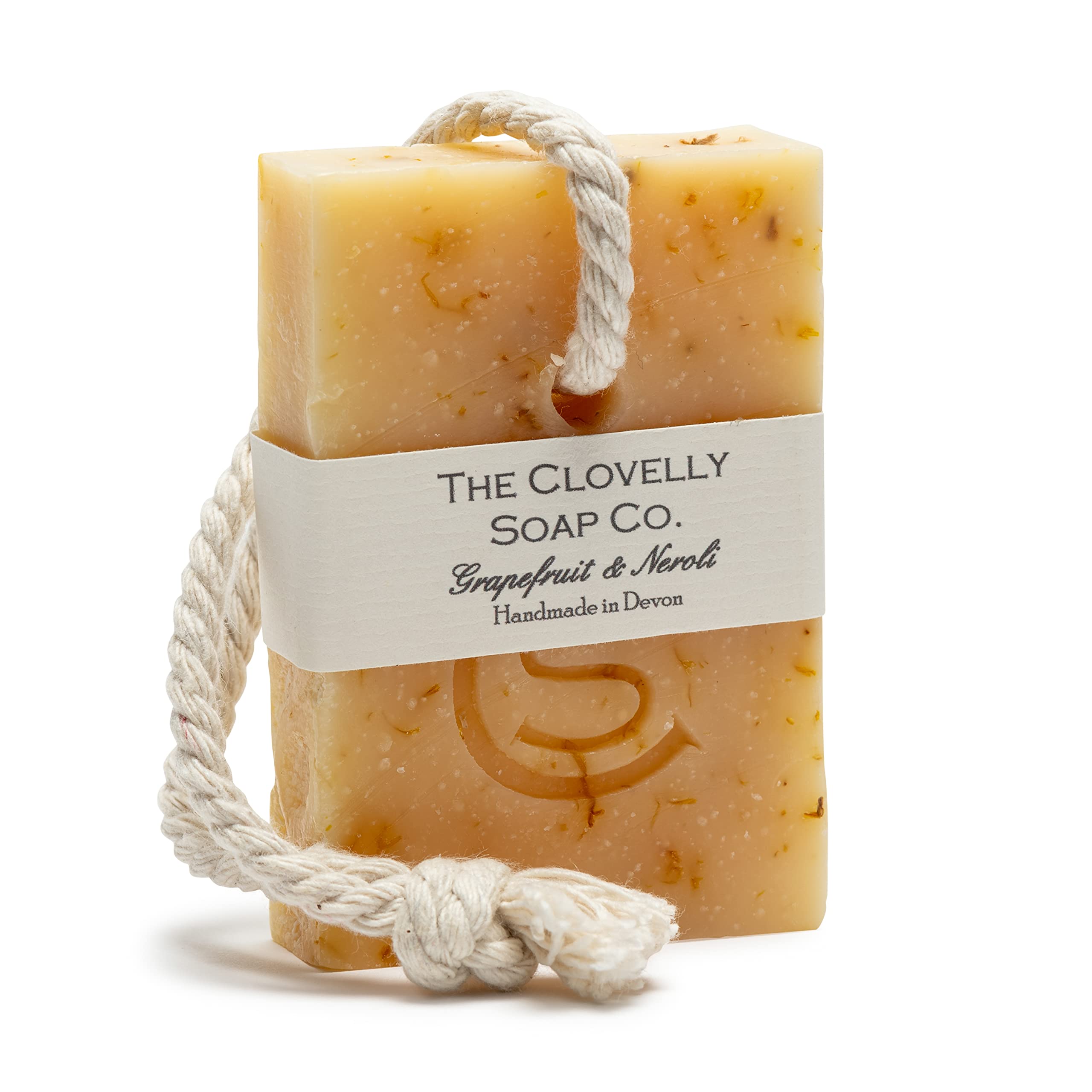 Clovelly Soap Co Natural Handmade Soap on a rope Bar (Grapefruit & Neroli, 100g) For all skin types.