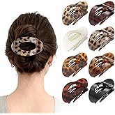 Upgraded 8 Pack French Flat Hair Clips for Women Girls, Matte Lay Flat Claw Clips, Large No-Slip Claw clips for Thick &Thin Hair, Strong Hold Styling Barrettes Accessories for Daily Styling (Leopard)