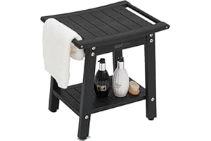 WISHCII Waterproof Shower Chair for Inside Shower, HIPS Shower Bench and Bathroom Seat with Towel Rack and Storage Shelf, Hea