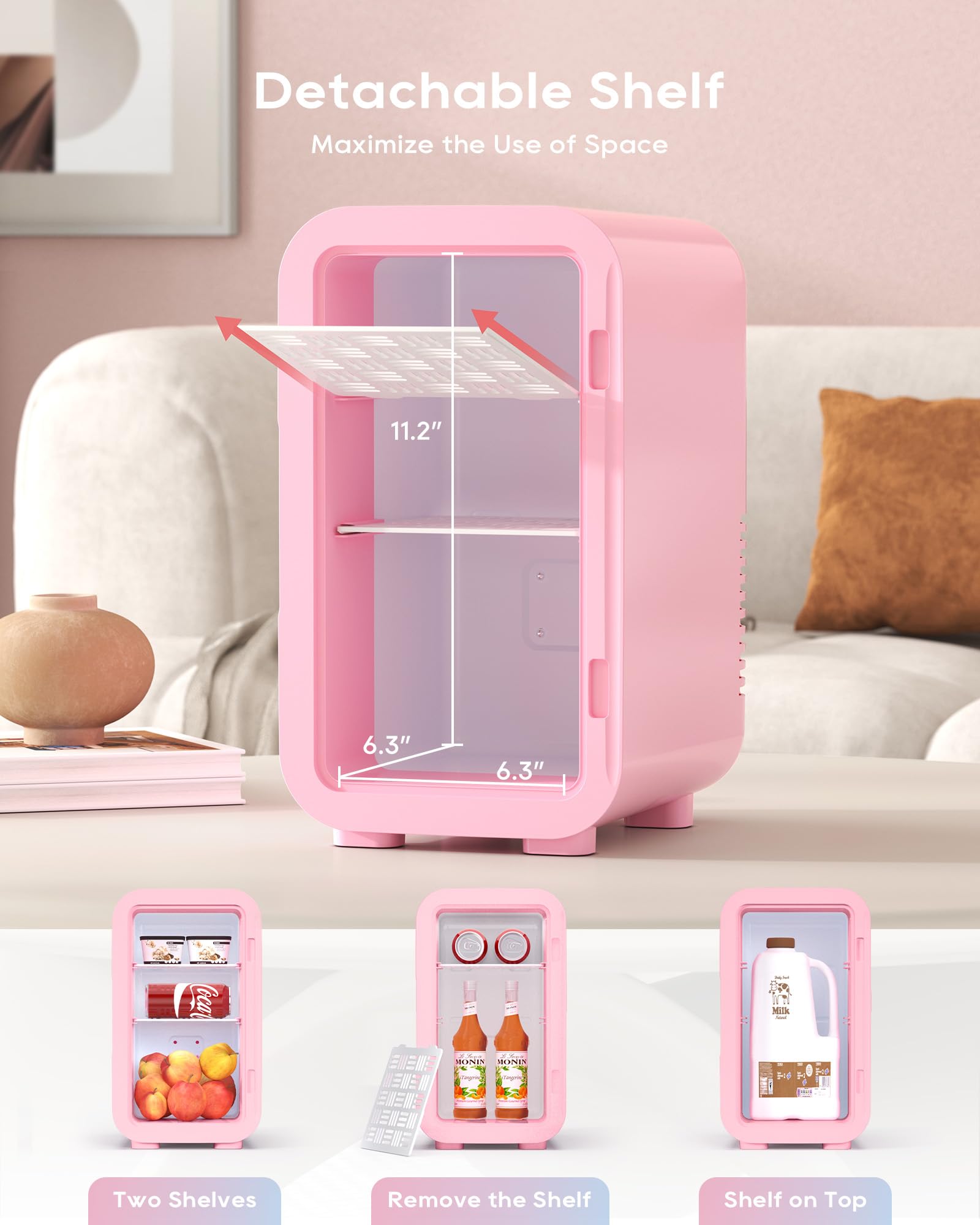 Mini Fridge,6 Liter/8 Can New Upgraded Skincare Fridge,110V AC/DC Portable Thermoelectric Cooler & Warmer for Skin Care, Cosmetics, Beverage, Food,Great for Bedroom,Office,Dorm(Pink)