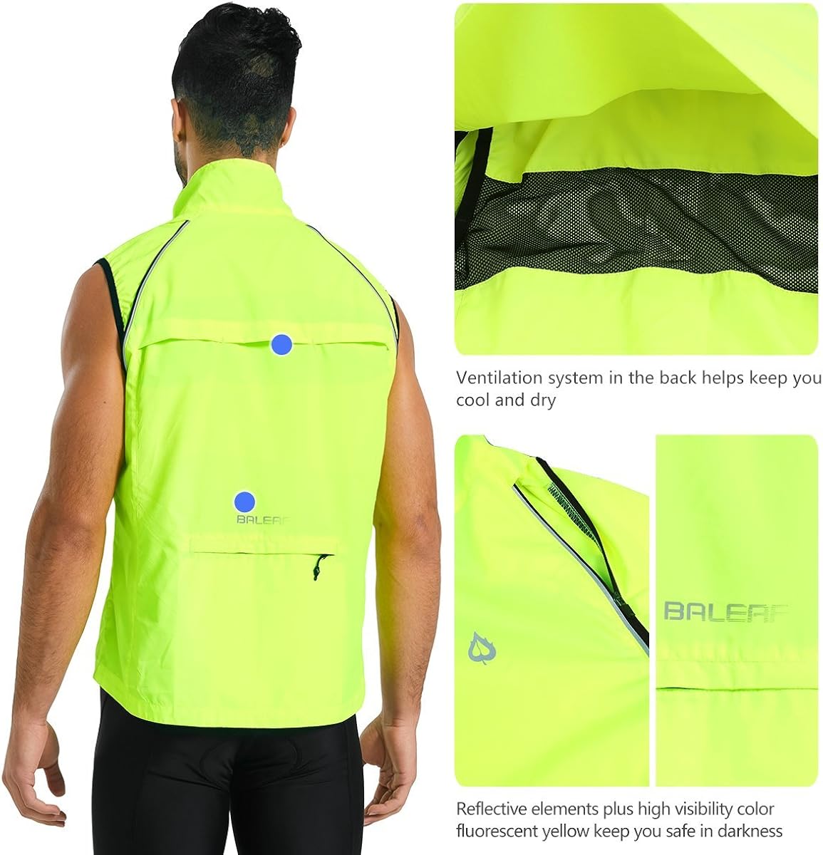 BALEAF Men's Cycling Jacket Vest Windproof Water-Resistant Coat Breathable Running Outdoor Sportswear : Clothing