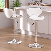 Bar Stools Set of 2 Adjustable Swivel PU Leather Counter Height Pearl White | Smooth 360&deg; Swivel, Thickened Sponge Cushion, 300LBS Capacity, Barstools with Back and Footrest for Kitchen Island Caf&eacute;