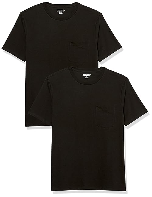 Amazon Essentials Men's T-Shirts, Short-Sleeve Crewneck Pocket, Cotton, 2-Pack, XX-Large, Black