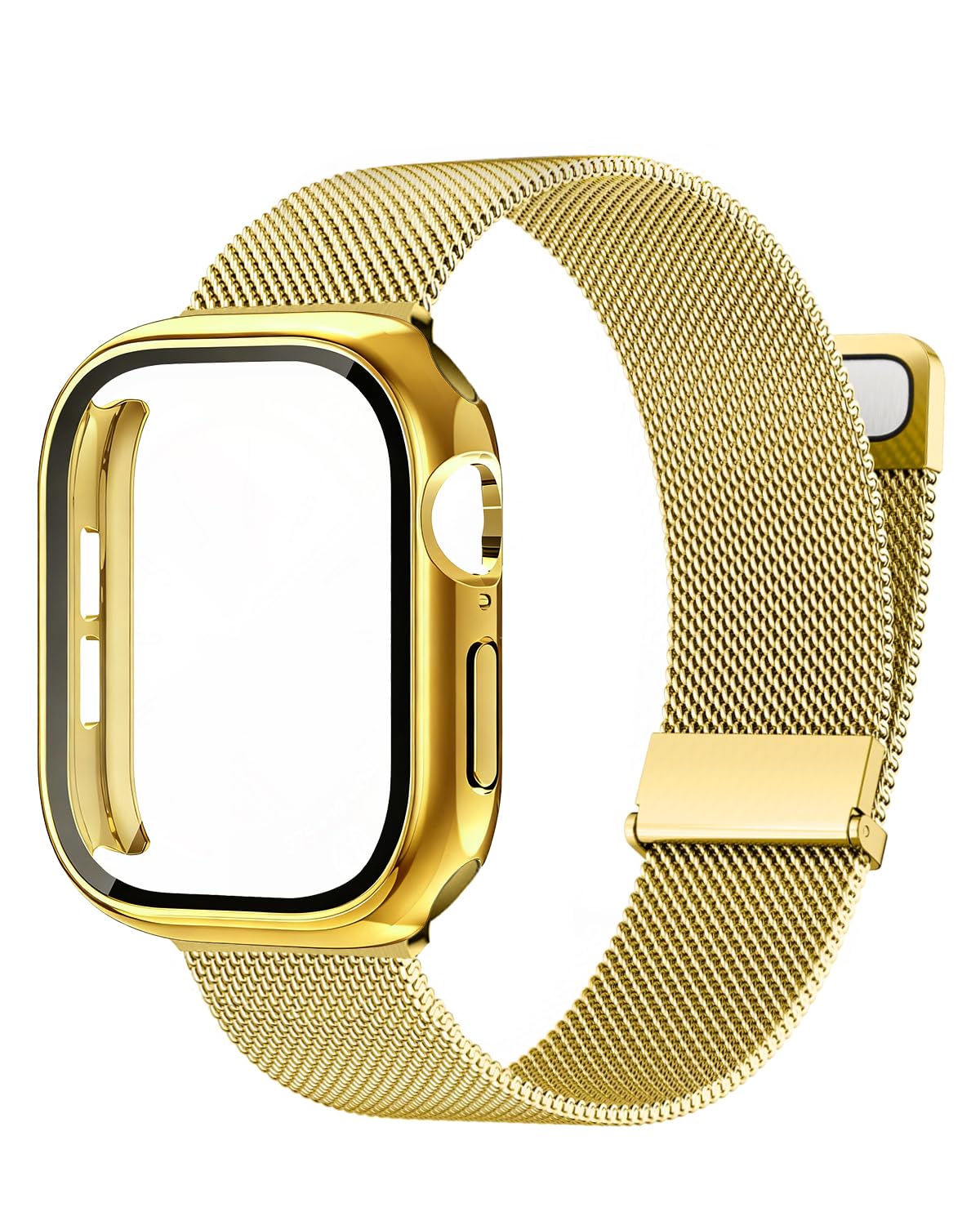 Waterproof Stainless Steel Milanese Band with Case Compatible for Apple Watch (Gold, 42mm-Series 11 10)