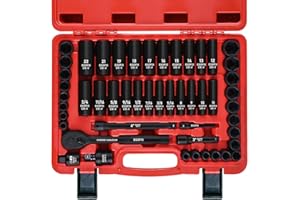EGOFIX 3/8" Drive Impact Socket Set, 50 Piece Standard SAE (5/16 to 3/4 inch) and Metric (8-22mm) 6 Point, with Adjustable Ratchet Handle, Extension Bars, Impact Universal Joint, Adapter, Cr-V Steel