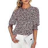 Teurkia Women's Polka Dot 3/4 Sleeve Blouse Tops Ladies Casual Office Work Crew Neck T-Shirt