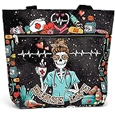 84hoods Large Waterproof Tote Bag with Pockets and Zipper for Work. Gift for Nurse. Shoulder Bag for Women.
