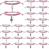 WANDIC 24 Pcs Dance Bracelet Present, Pink Ballerina Party Favors Dance Recital Adjustable Horse Rope Braided Bracelets for Wedding Bridal Shower Ballet Friends Mate for Women