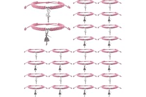 WANDIC 24 Pcs Dance Bracelet Present, Pink Ballerina Party Favors Dance Recital Adjustable Horse Rope Braided Bracelets for W