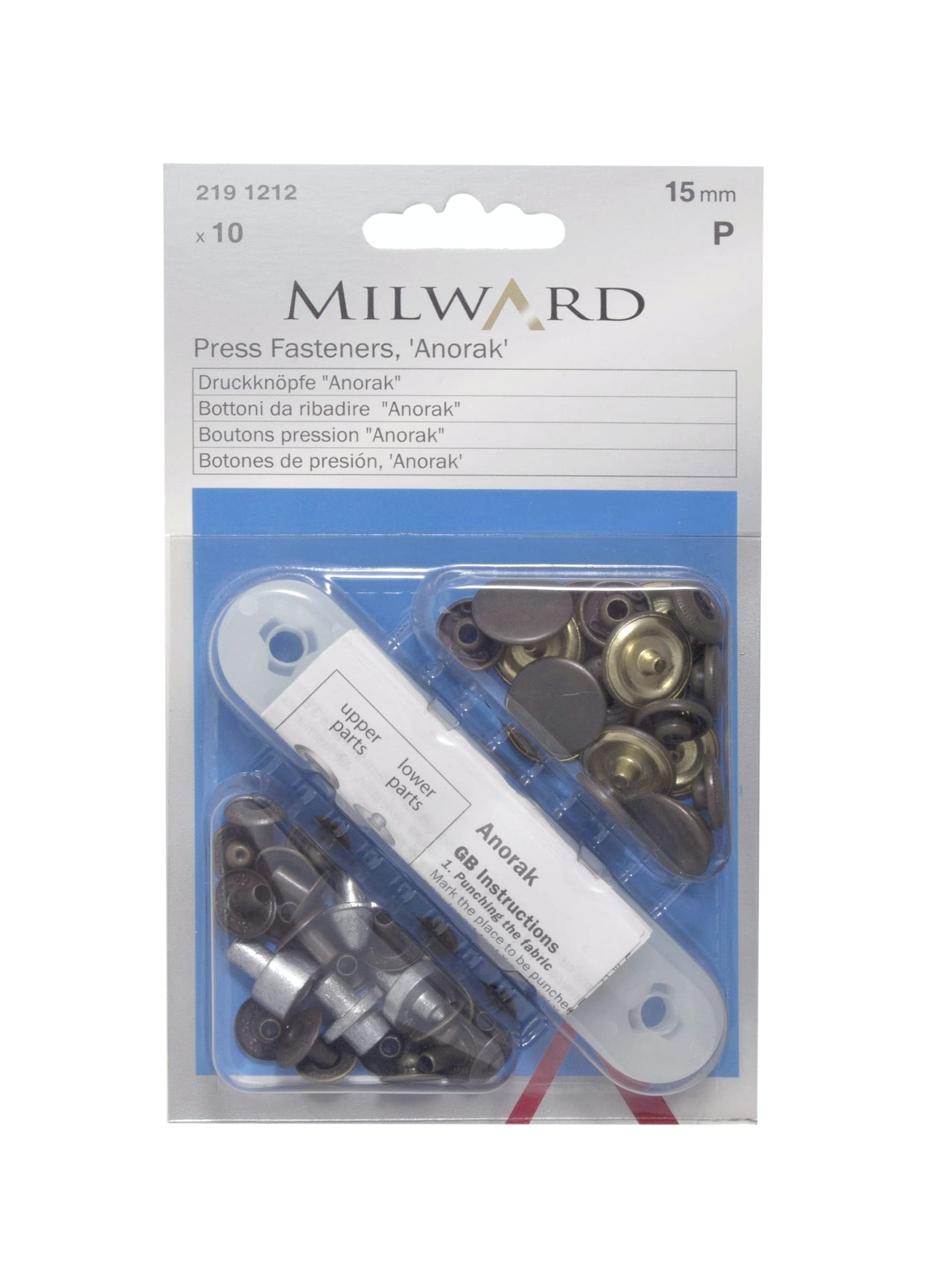 Anorak Snap Fasteners, Antique, 15mm, 10 Pieces