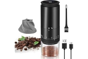Loodmeo Electric coffee grinder, external adjustment setting, electric portable coffee grinder, USB charging, ceramic core gear,smart electric screen (Black)