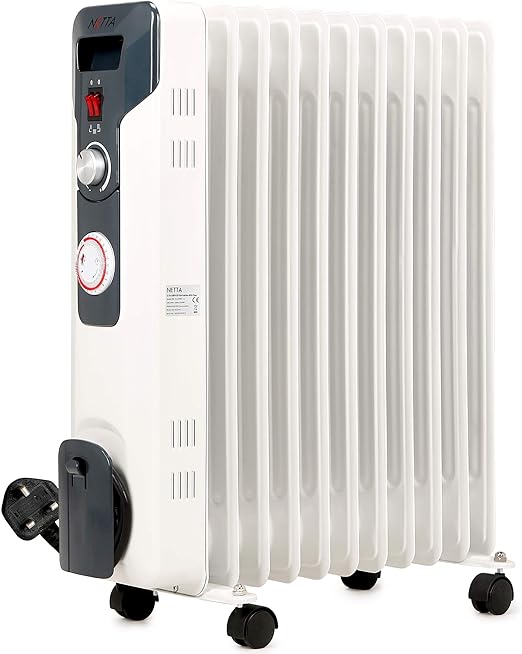 NETTA 2500W Oil Filled Radiator With Thermostat and 24 Hour Timer,Electric Portable Free NETTA 2500W Oil Filled Radiator With Thermostat and 24 Hour Timer,Electric Portable Free