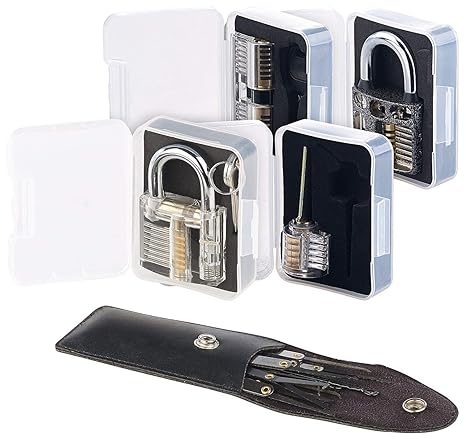AGT Lockpicker: Lockpicking-Set mit 17-teiliger Dietrich-Tasche und 4 Übungsschlössern (Profi-Lockpicking)