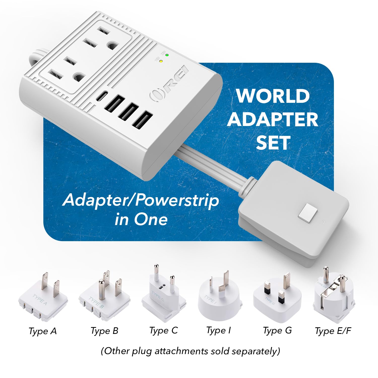 OREI Universal Travel Plug Adapter M8 Max, Compatible for Europe, Asia, China, Japan, Africa - Ideal for Smartphones, Tablets, Cameras, and More