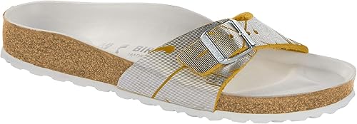 Amazon.com | Birkenstock, Madrid, Shoes, Slippers, Fashion, Leather, Metallic Cuts Lemon, 7 
