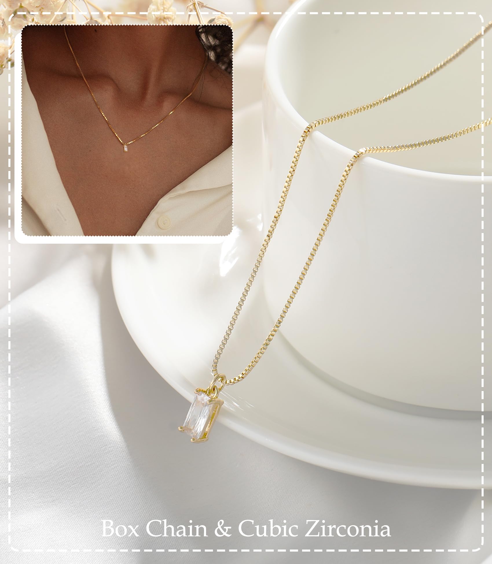 FUNEIA Diamond Necklaces for Women 14K Gold Plated Emerald Birthstone Necklace for Women Mothers Dainty Gold Necklace Blue Green Cubic Zirconia Pendant Necklace Birthday Gifts for Women Jewelry