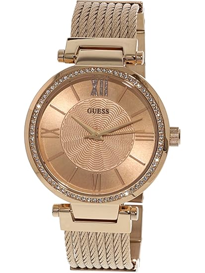 Guess Unisex Erwachsene Datum klassisch Quarz Uhr mit Edelstahl Armband W0638L4