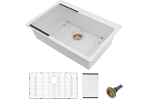 33 Granite Composite Kitchen Sink - Fulorni 33"×22" Granite Kitchen Sink Drop In Topmount White Quartz Classic Above Counter Single Bowl Sink Basin