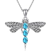 AXOMY Dragonfly Necklace 925 Sterling Silver Turquoise Dragonfly Pendant Necklace Jewelry Gifts for Women