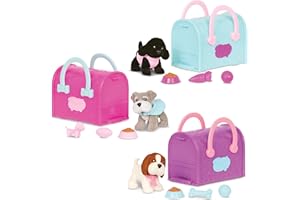 Pucci Pups – Collectible Puppy Set – Beagle, Schnauzer, Poodle – Carrier Purse – Dog Accessories Included 3+ Years