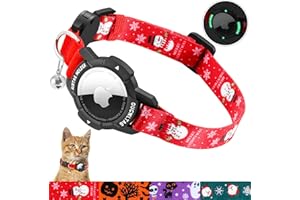 AirTag Cat Collar Breakaway, OUCWLTAG Integrated GPS Cat Collar with Luminous Apple Air Tag Holder, Cat Tracker Collars with Safety Elastic Band for Girl Boy Cats, Kittens and Puppies