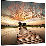 Hardy Gallery Landscape Artworks Pictures Wall Art: Stairway to Heaven’s Sunset Stunning Lake Bridge Print on Canvas for Livi