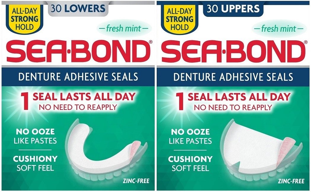 SeaBond Denture Adhesive Seals Bundle, Fresh Mint, 30 Uppers and 30