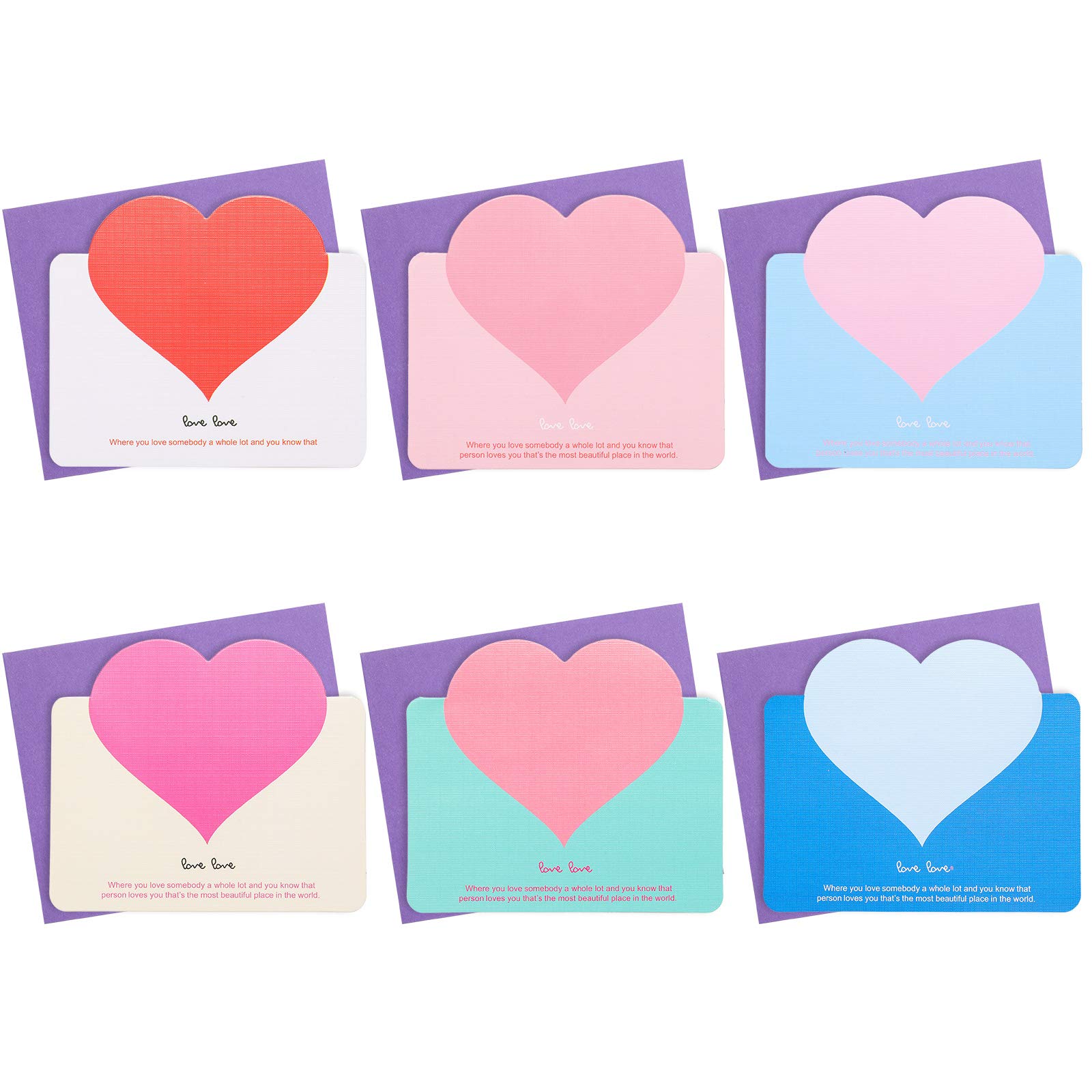 Zonon 24 Pieces Valentine Heart Greeting Cards Set, Assorted Color Valentine's Day Love Note Cards with Envelopes for Anniversary Wedding Party to Boyfriend Girlfriend (Classic Style)