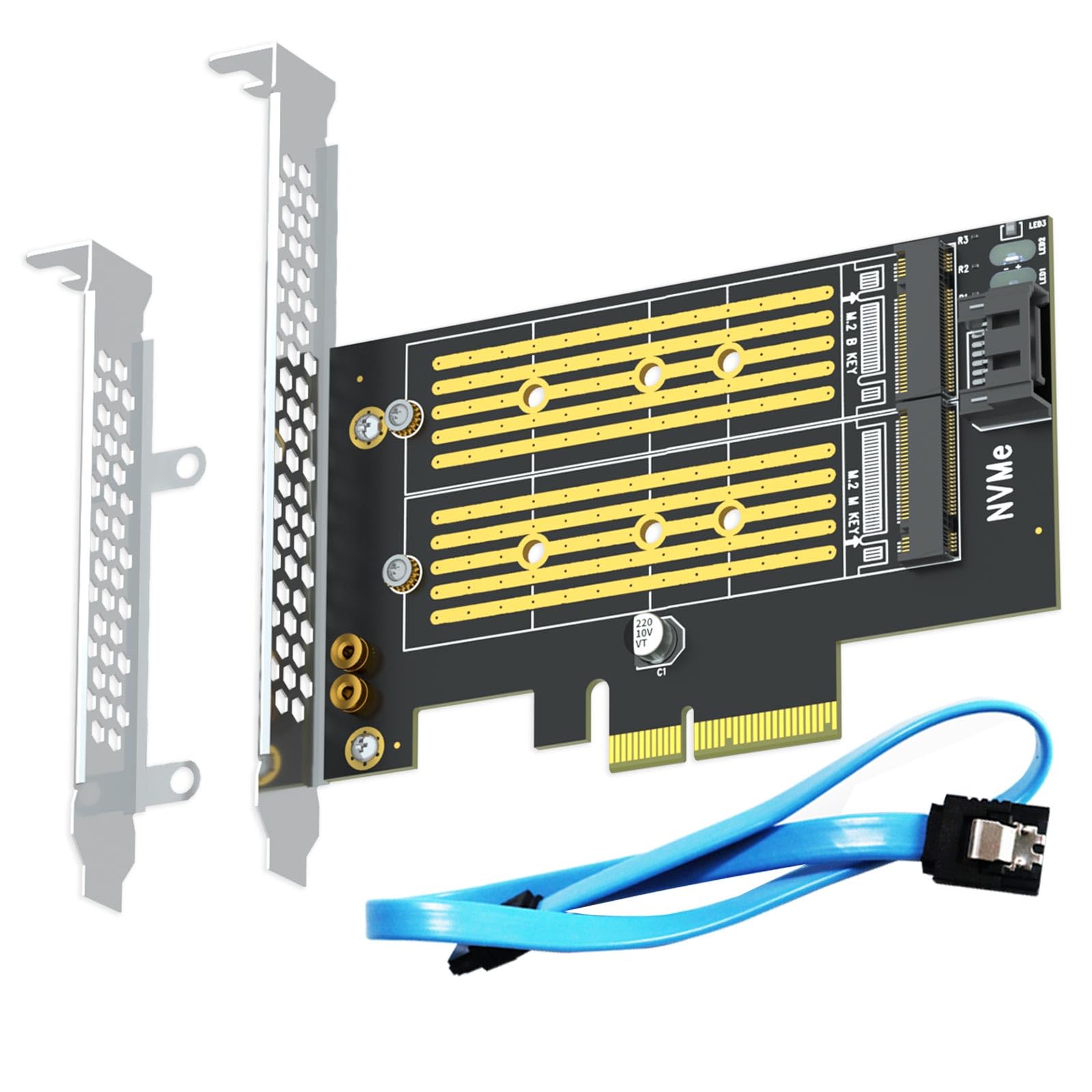 GLOTRENDS PA12 M.2 PCIe Adapter for One M.2 NVMe SSD and One SATA SSD